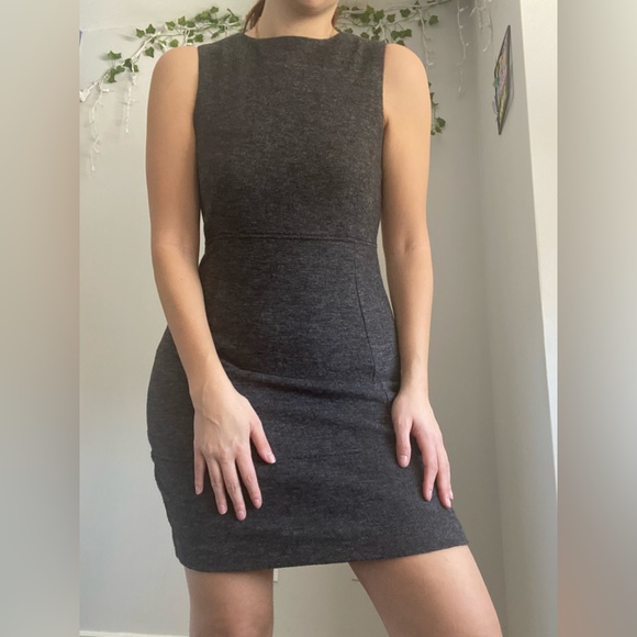 ZARA Basic Dark Grey Wool Aline Mini Dress - Picture 4 of 10